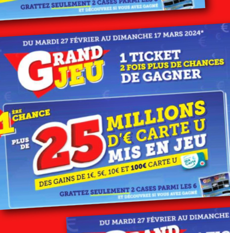 Grand jeu ticket  gratter Magasins U code activit plein air