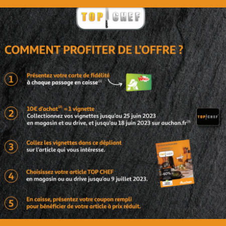 Comment profiter de l'offre Auchan vignettes Top Chef 2023 ?