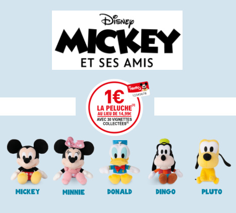 Les 5 peluches Disney  1 chez Netto