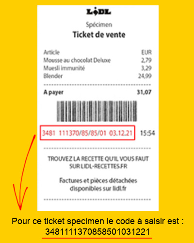 Saisir code jeu  Deluxe Lidl.fr numro ticket de caisse