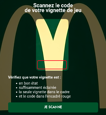 Utiliser votre code vignette Monopoly McDo